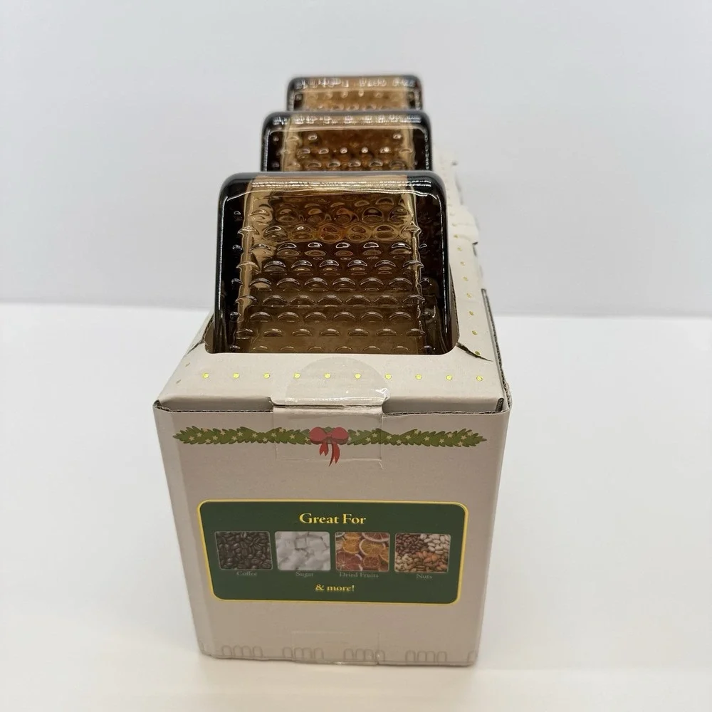 Target Amber Glass Gingerbread House Canister Cookie Jar Kitchen Home Decor Set